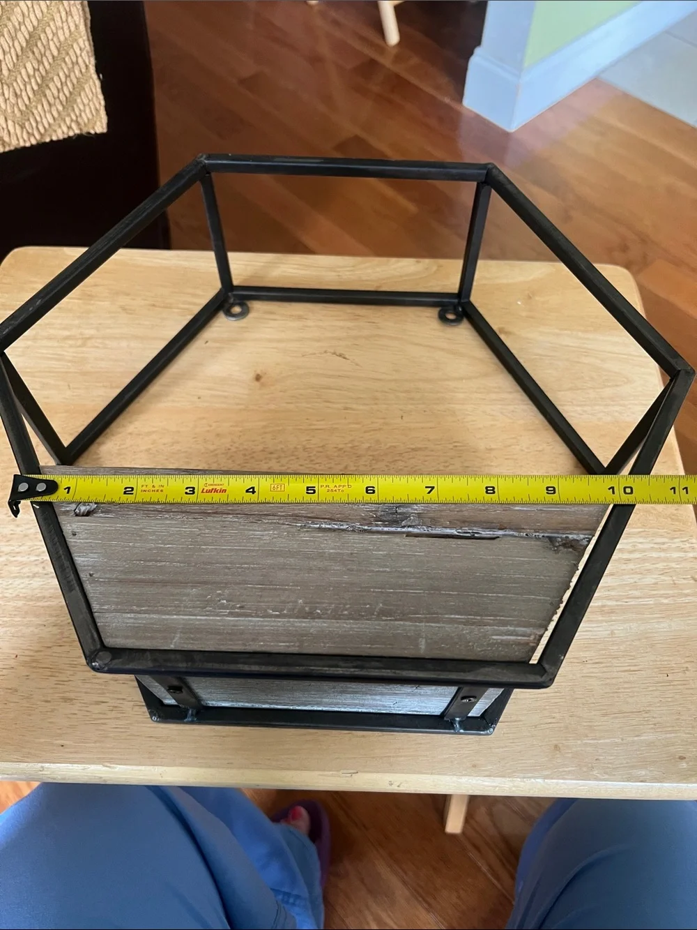 Hexagon Wall Shelf Planter - Metal & Rustic Wood